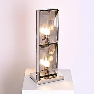 Luxury bright pyramid smoky blocks crystal glass table lamp
